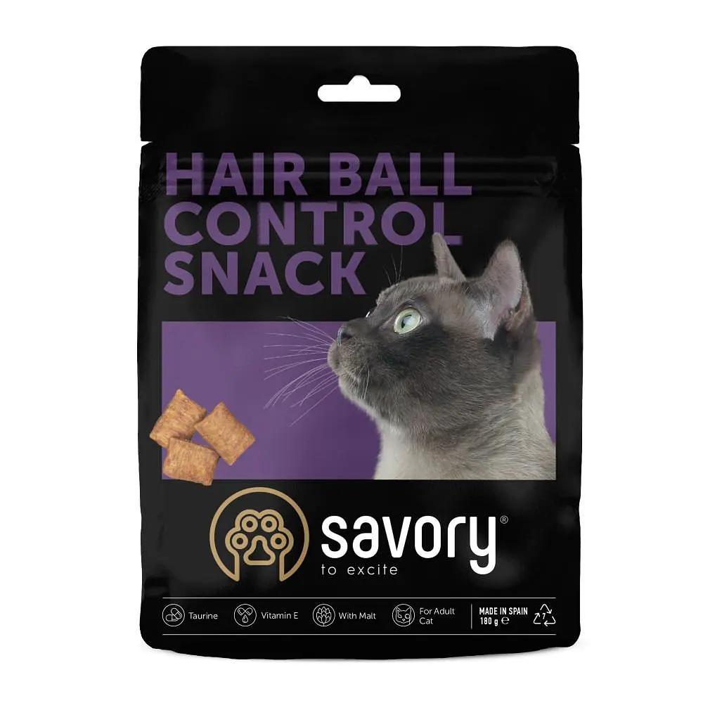 Хрумкі ласощі для дорослих котів Savory Cats Snacks Pillows Hair Ball Control, подушечки для виведення шерсті, 180 г