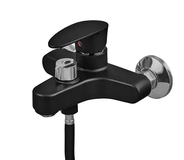 Змішувач для ванни Plamix CEZAR-009 EURO SET Matte black, зі шлангом, лійкою та кронштейном (PM0693)