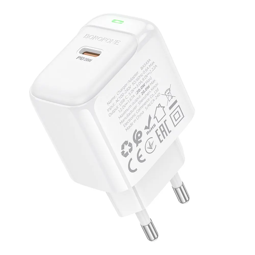 Мережевий зарядний пристрій Borofone BAS43A Type-C PD/QC 20W 100-240V AC 50/60Hz 0.6A White (35134_3345025) - фото 7
