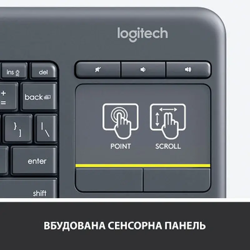 Клавіатура Logitech K400 Plus Touch Wireless UA Black (920-007145) - фото 4