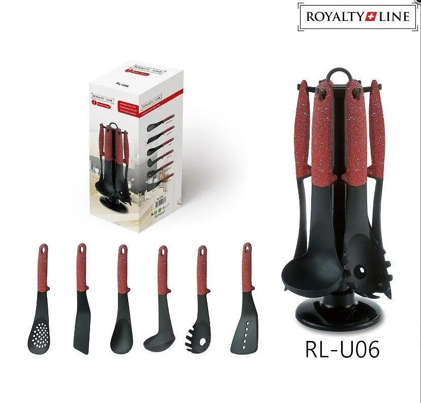 Набор кухонных принадлежностей на стойке Royalty Line RL-U06 из 7 предметов красный - фото 2