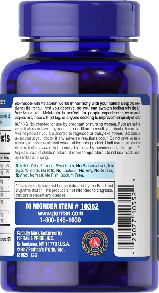 Натуральна добавка Puritan’s Pride Super Snooze with Melatonin 100 капсул - фото 3
