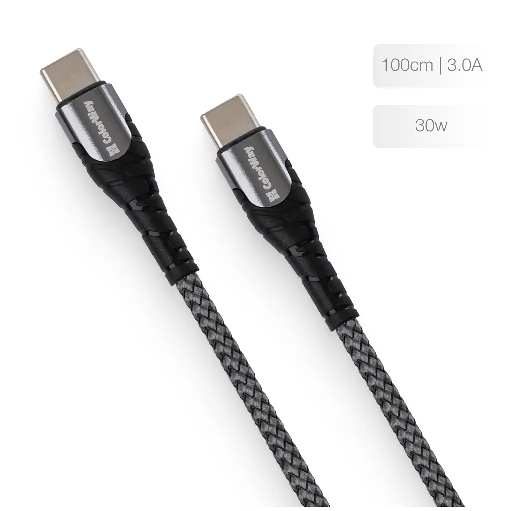 Дата кабель USB-C to USB-C 1.0m PD Fast Charging 65W 3А grey ColorWay (CW-CBPDCC040-GR) - фото 2