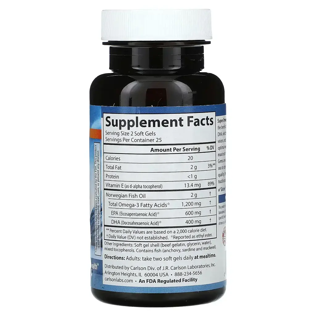 Омега-3 супер Carlson Labs Super Omega-3 1200 мг 50 капсул - фото 2