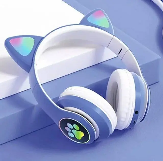 Повнорозмірні навушники бездротові No Brand Cat Headset M23 Bluetooth з RGB підсвічуванням та котячими вушками Blue - фото 5
