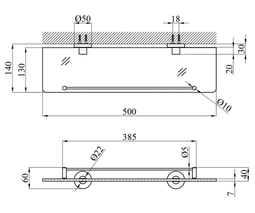 Полиця для ванної кімнати Kroner KRM Edelstahl Klassisch - ESG3707 (CV025661) - фото 6
