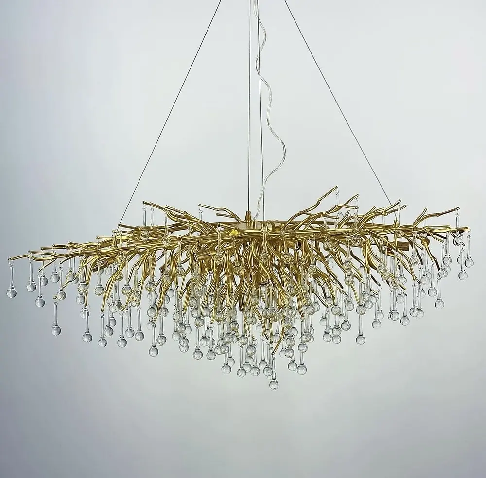 Удлиненная роскошная люстра со стеклянными подвесами Ст. 616L-1500 GD (MD 9005) | Line F - фото 5