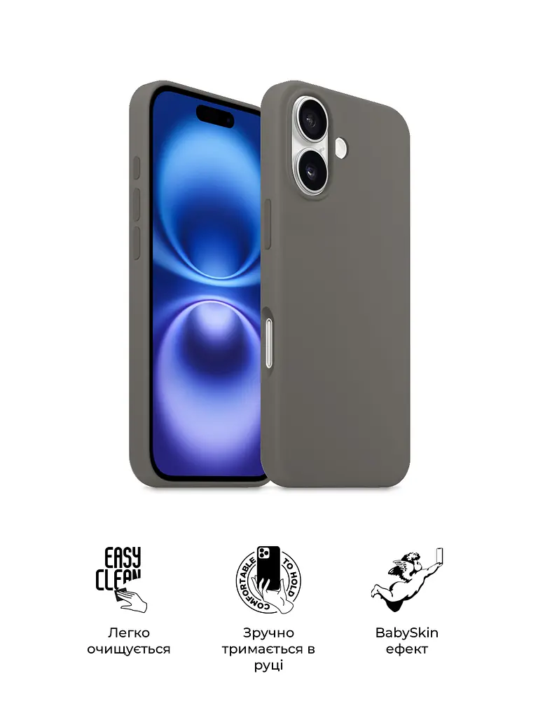 Силиконовый чехол для Apple iPhone 16, ICON2 Case, серый, противоударный, панель, защита всего корпуса, матовая поверхность Soft Touch, выступает над дисплеем, совместим с защитными стеклами и пленками, с микрофиброй, ArmorStandart (ARM81296) - фото 3