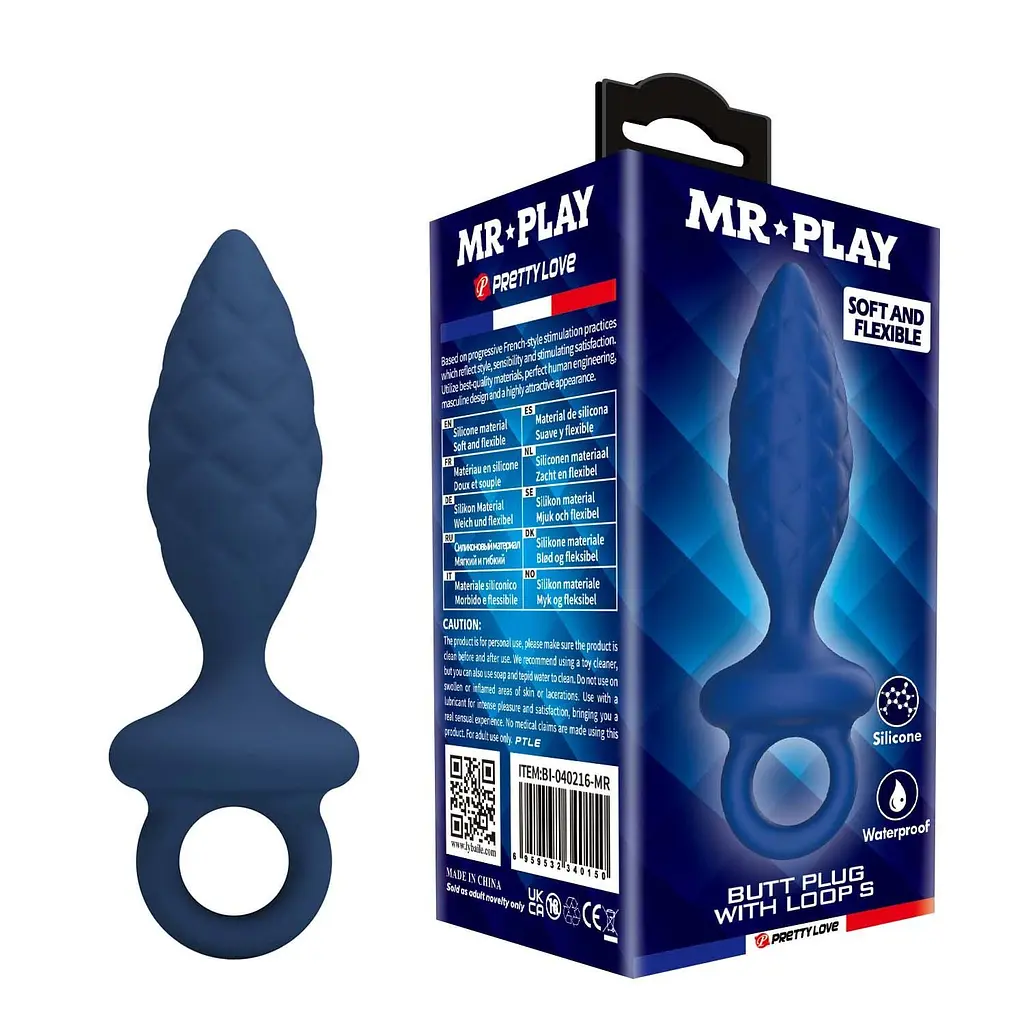 Анальна пробка Mr. Play Butt Plug with Loop S, 11.5 см (синій) - фото 7