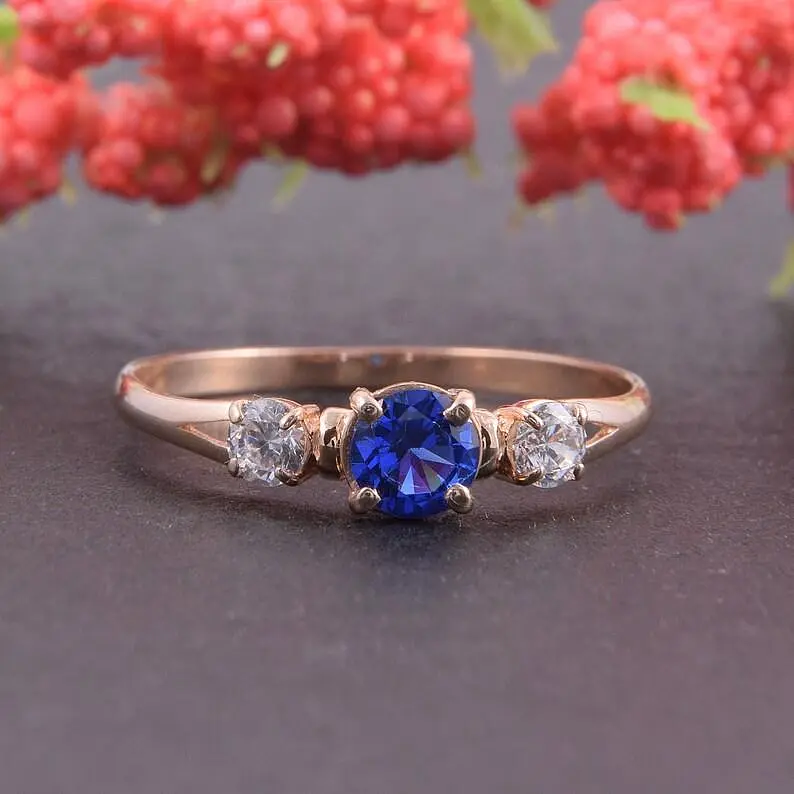 Каблучка з червоного золота з синім фіанітом 18.5 K-0087 - фото 6