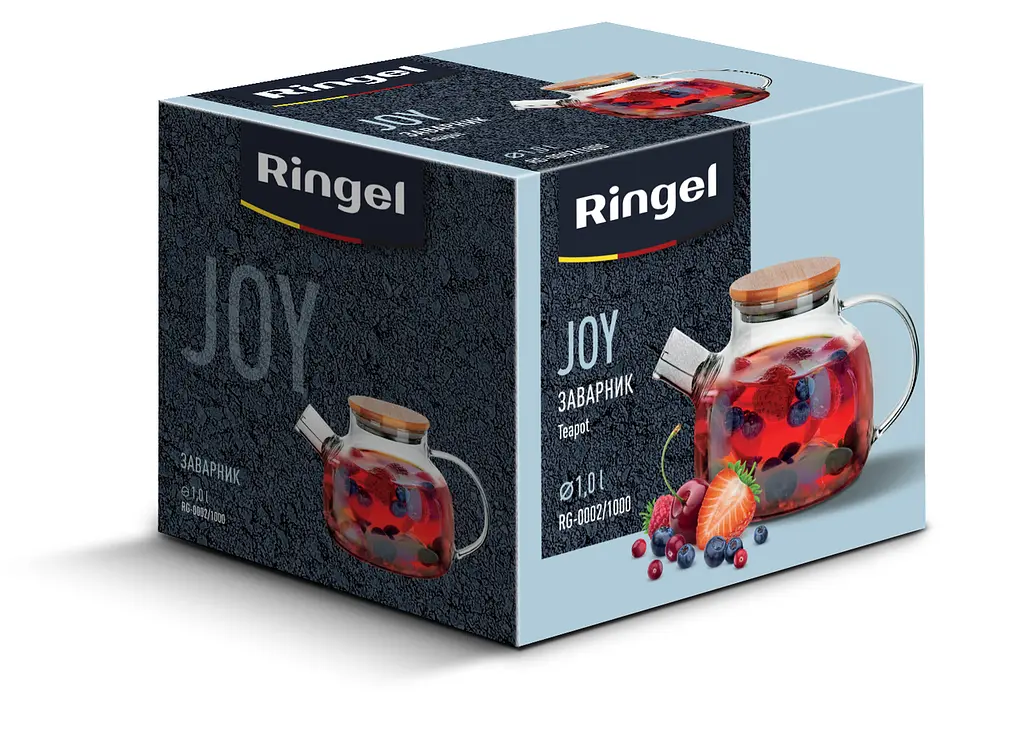 Заварник Ringel Joy 1000 мл закаленное стекло, бамбуковая крышка (RG-0002/1000) - фото 3