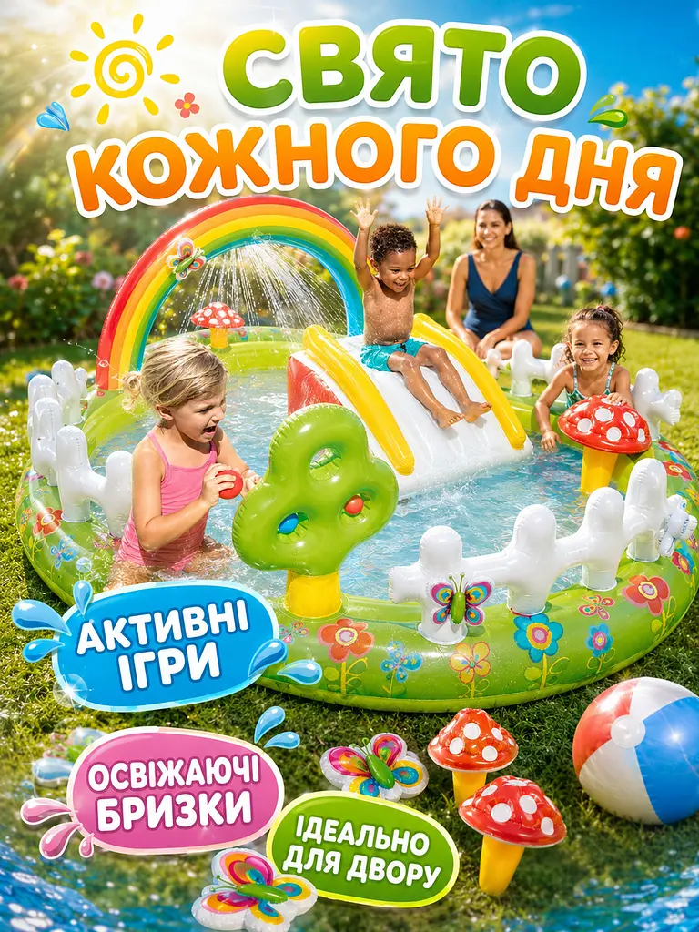 Дитячий надувний ігровий центр-басейн з гіркою та фонтаном 290×180×104 см (49676002) - фото 8