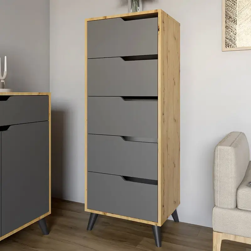 Комплект меблів для вітальні М-ЗОН Борн Дуб Артизан/Антрацит 5 предметів з чорними ніжками (MZN-031073) - фото 3