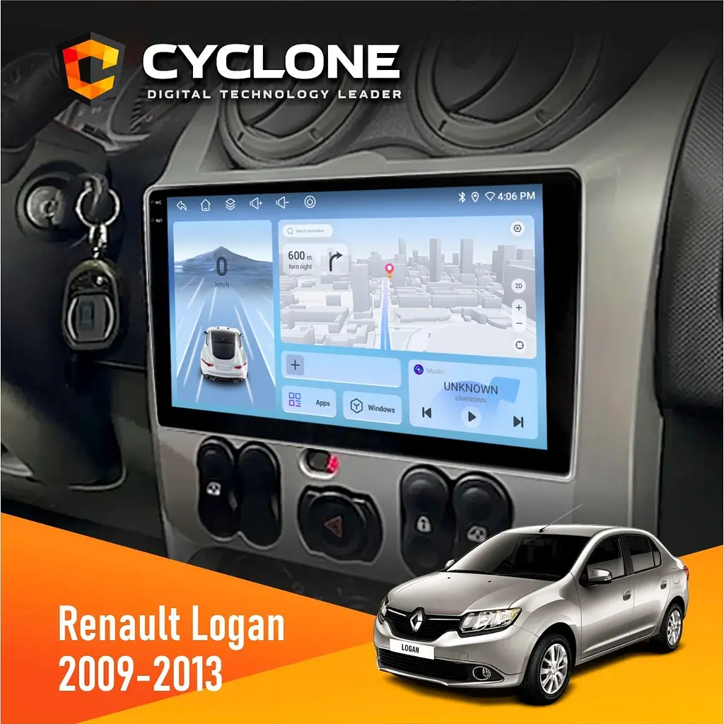 Штатна магнітола Renault Logan 2009-2013 Cyclone C9-012 4x64, DSP, 4G Cyclone (НФ-00008005)