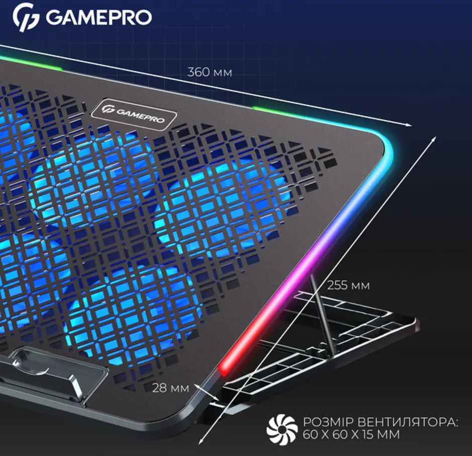 Охлаждающая подставка для ноутбука до 15,6 дюйма GamePro GPCP-590 RGB 2xUSB 6xfans - фото 8