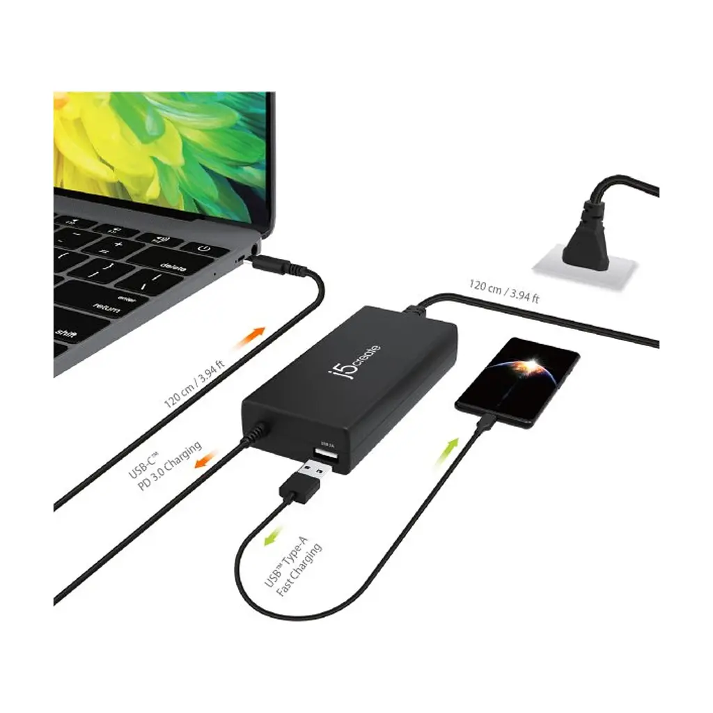 Блок питания для ноутбука J5create USB-C/PD/90W, USB-A/10W (JUP2290C-EN) - фото 6