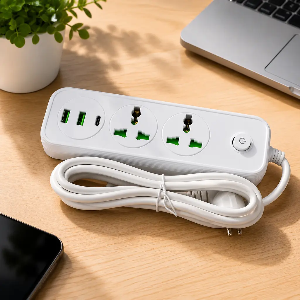 Мережевий фільтр 2 метри 2500 Вт 2х220 В, 2×USB, 1×TypeС / Подовжувач з вимикачем / Фільтр-подовжувач 5 в 1 - фото 2