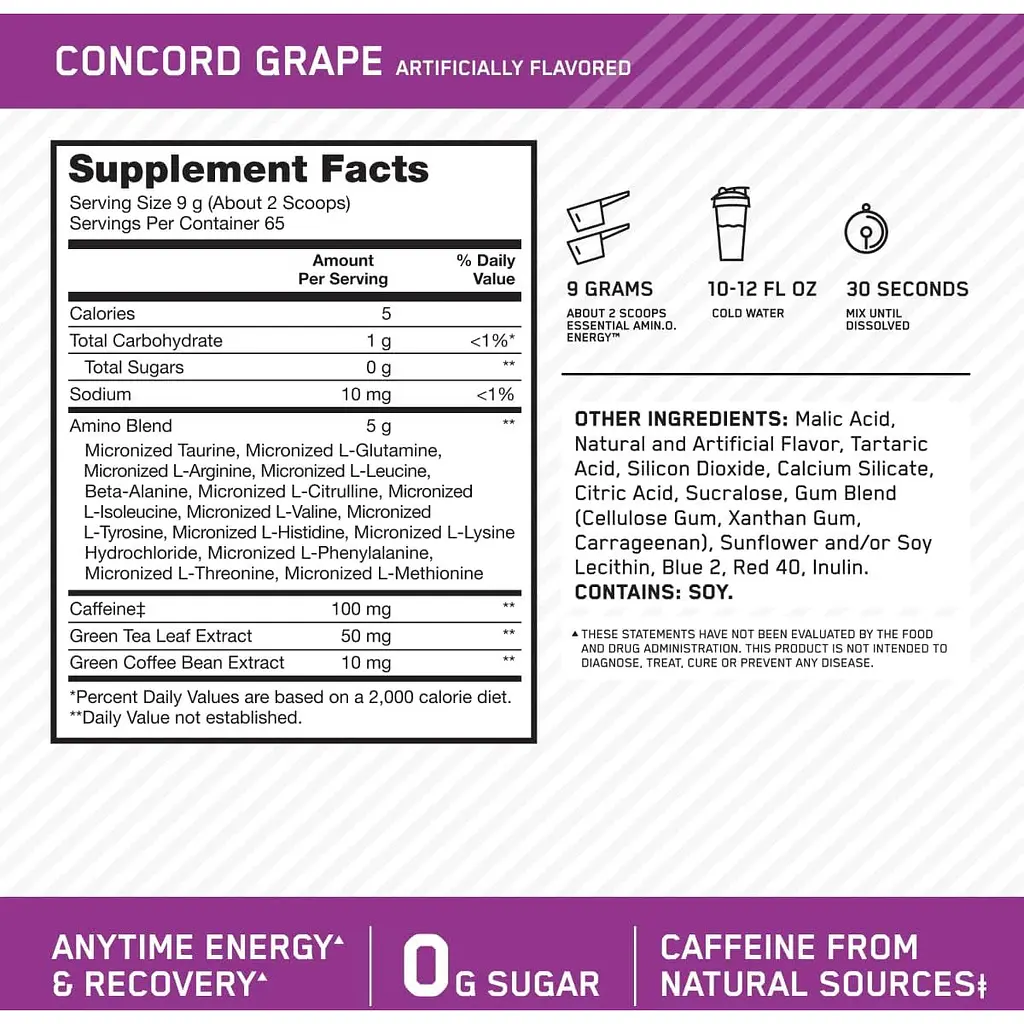 Амінокислотний комплекс Optimum Nutrition Essential Amino Energy Concord Grape 585 г - фото 4