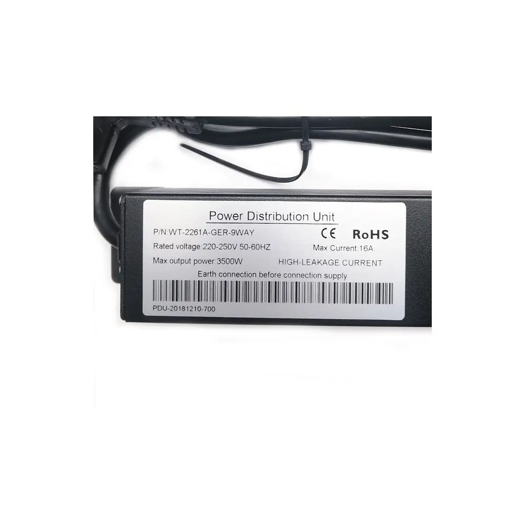 Силовий блок 19" Eserver 9 розеток, кабель 1.8 м, алюмінієвий корпус PDU 220 В 16 А (WT-2261A-GER-9WAY) - фото 5
