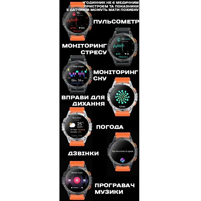 Смарт-годинник Uwatch Smart GPS Max ArmyGreen 2 ремінці (3338) - фото 2