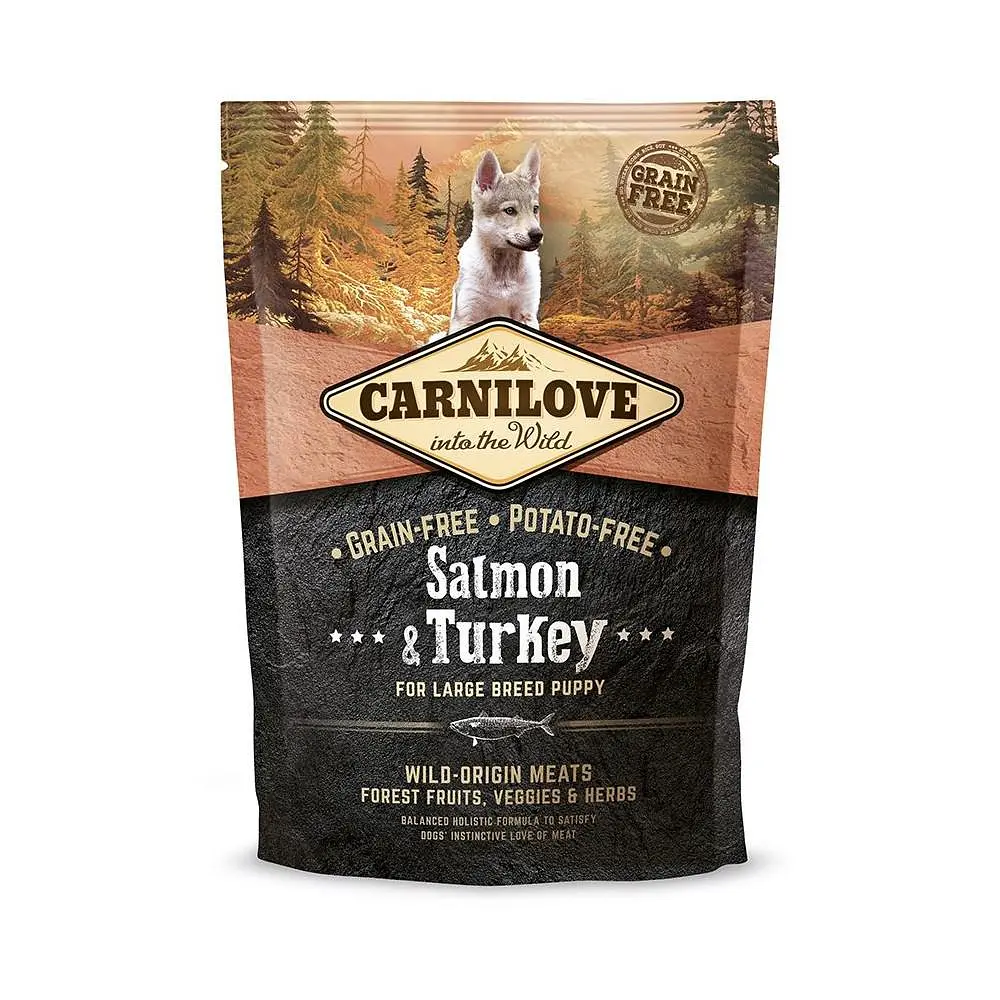Сухий корм Carnilove Salmon & Turkey для цуценят і молодих собак крупних порід, лосось та індичка, 1.5 кг