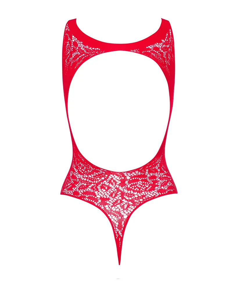 Ажурний бодістокінг із ефектом шнурівки Obsessive B120 teddy red S/M/L, червоний - фото 6