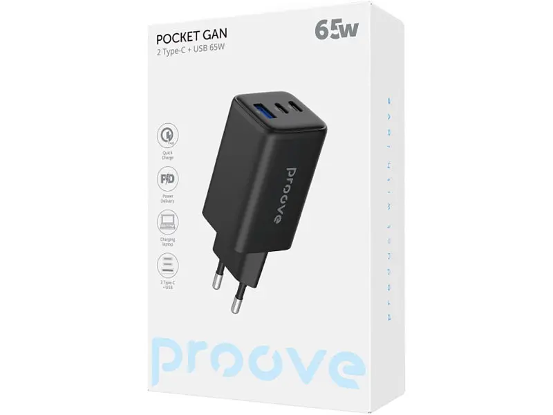 Мережевий зарядний пристрій Proove Pocket GaN 65 W Black (WCPG65121201) - фото 3