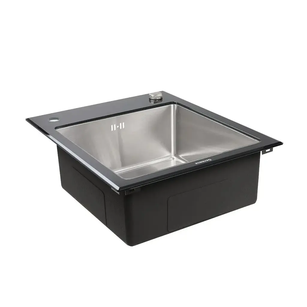 Кухонна скляна мийка Germece Handmade Black Glass з нержавіючої сталі 3 мм прямокутна 60x51x20 см - фото 2