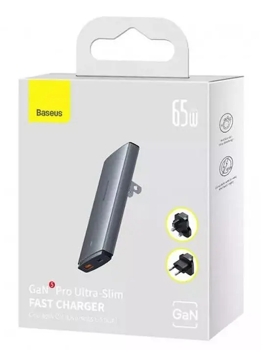 Сетевое зарядное устройство для Baseus GaN5 Pro Ultra-Slim 65 W (2 порта C+U) с кабелем 100 W (CCGP150113) серое - фото 9