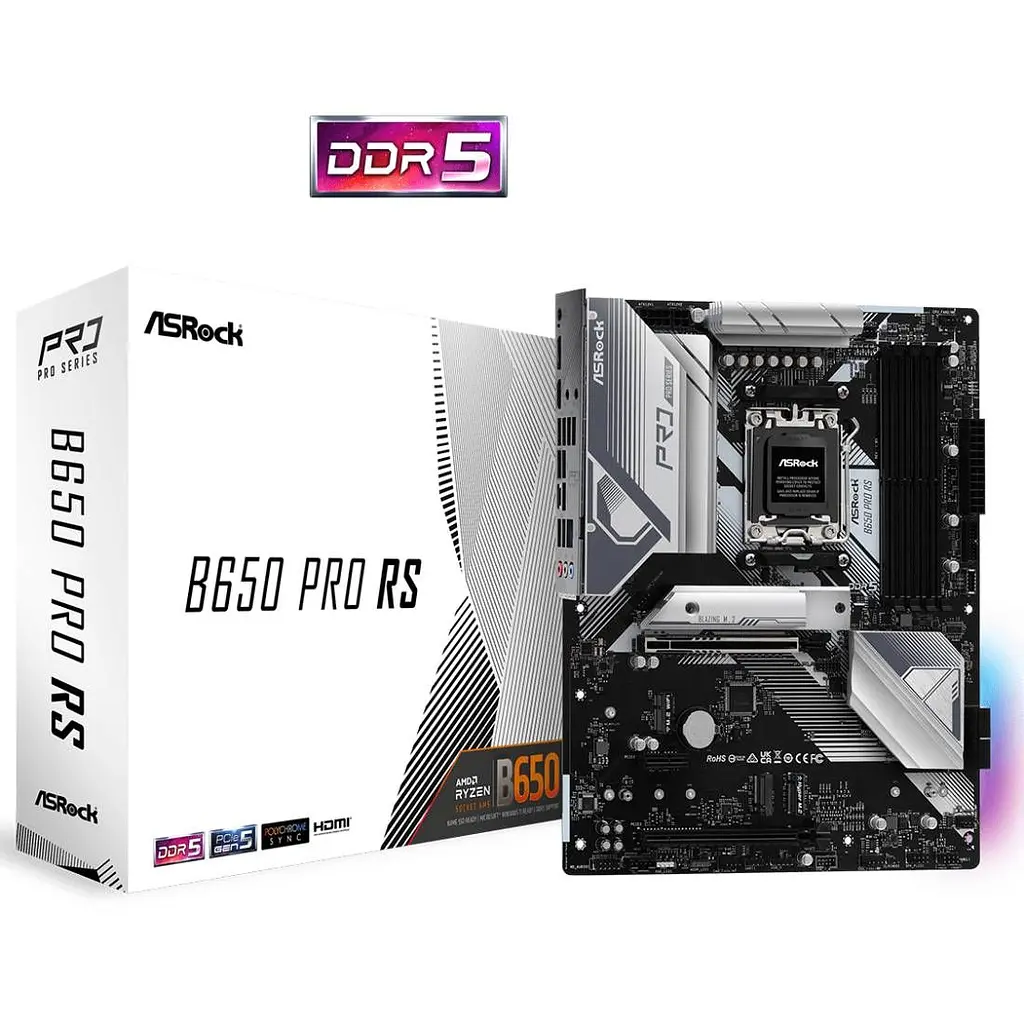 Материнська плата ASRock B650 PRO RS (AM5/B650, 4*DDR5, 3xPCIex16, HDMI/DP, 4xSATA,3xM.2, 2.5GLan, 7.1ch, ATX) (B650 PRO RS) - фото 2