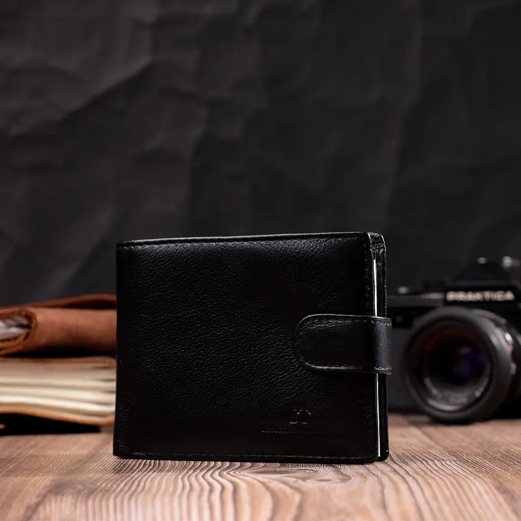Горизонтальний чоловічий гаманець із натуральної шкіри ST Leather 22443 чорний - фото 9