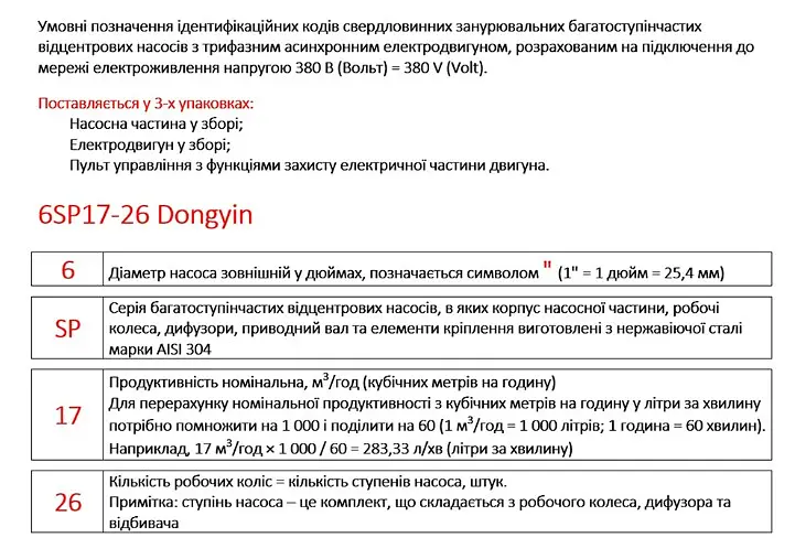 Насос відцентровий свердловинний DONGYIN 6SP17-16 380В 9.2кВт H 176(128)м Q 400(300)л/хв Ø145мм+пульт (з 3х частин) (7777063) - фото 3