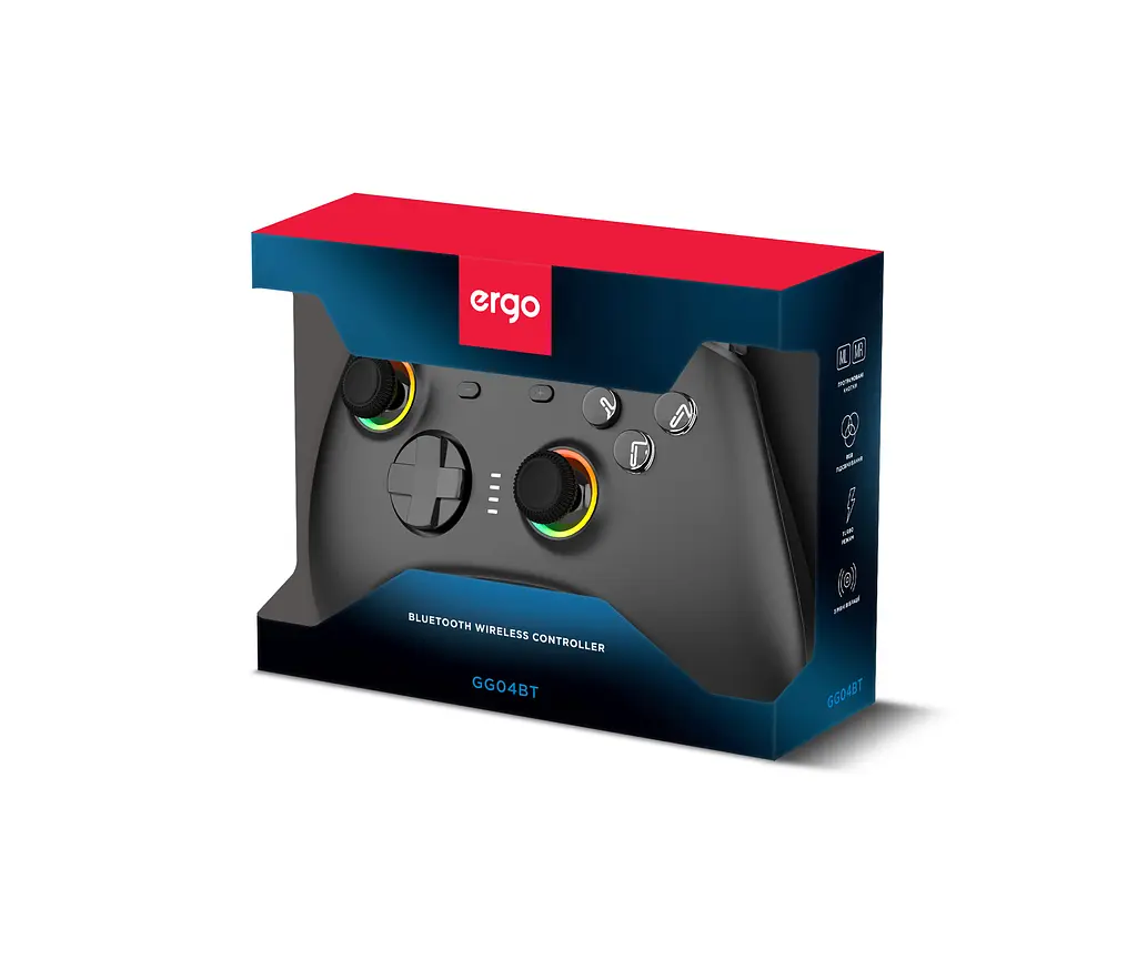 Геймпад Ergo GG04BT беспроводной Bluetooth 5.0/Type-C для ПК/Nintendo Switch/Android TV вибрация 8 кнопок/2 стика/D-Pad RGB подсветка Black - фото 6