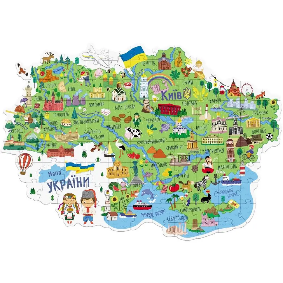 Пазл DoDo Toys Карта України 100 ел. Блакитний (IP-177-P-1187) - фото 5