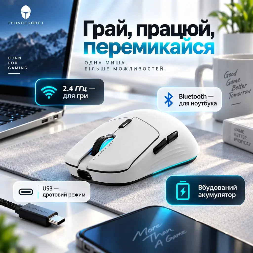 Мишка Thunderobot ML7 Tri-Mode wireless Mous (ML7) - фото 7