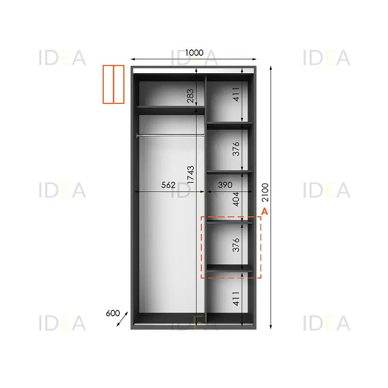 Шафа-купе Idea серія 5 100 x 60 x 210 см Антрацит - фото 2