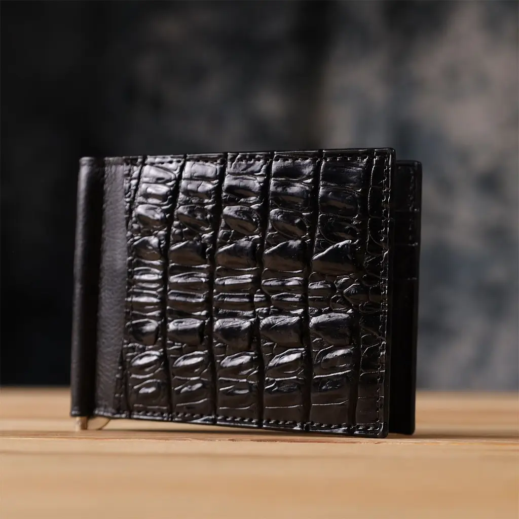 Затискачач з натуральної шкіри крокодила чорний CROCODILE LEATHER 18169 - фото 9