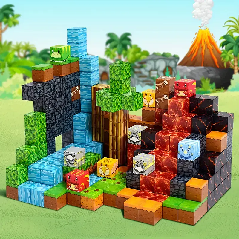 Магнітний конструктор Minecraft 100 шт по грі Майнкрафт Вулкан динозавр Mk001056 - фото 2
