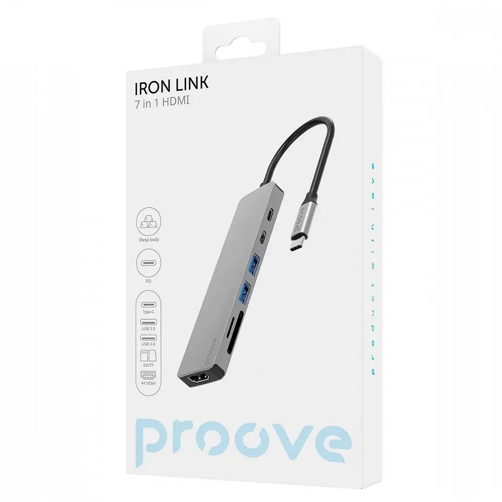 Type-C-Хаб Proove Iron Link 7 in 1 (2*Type-C + 2*USB3.0 + HDMI + SD/TF) - фото 2