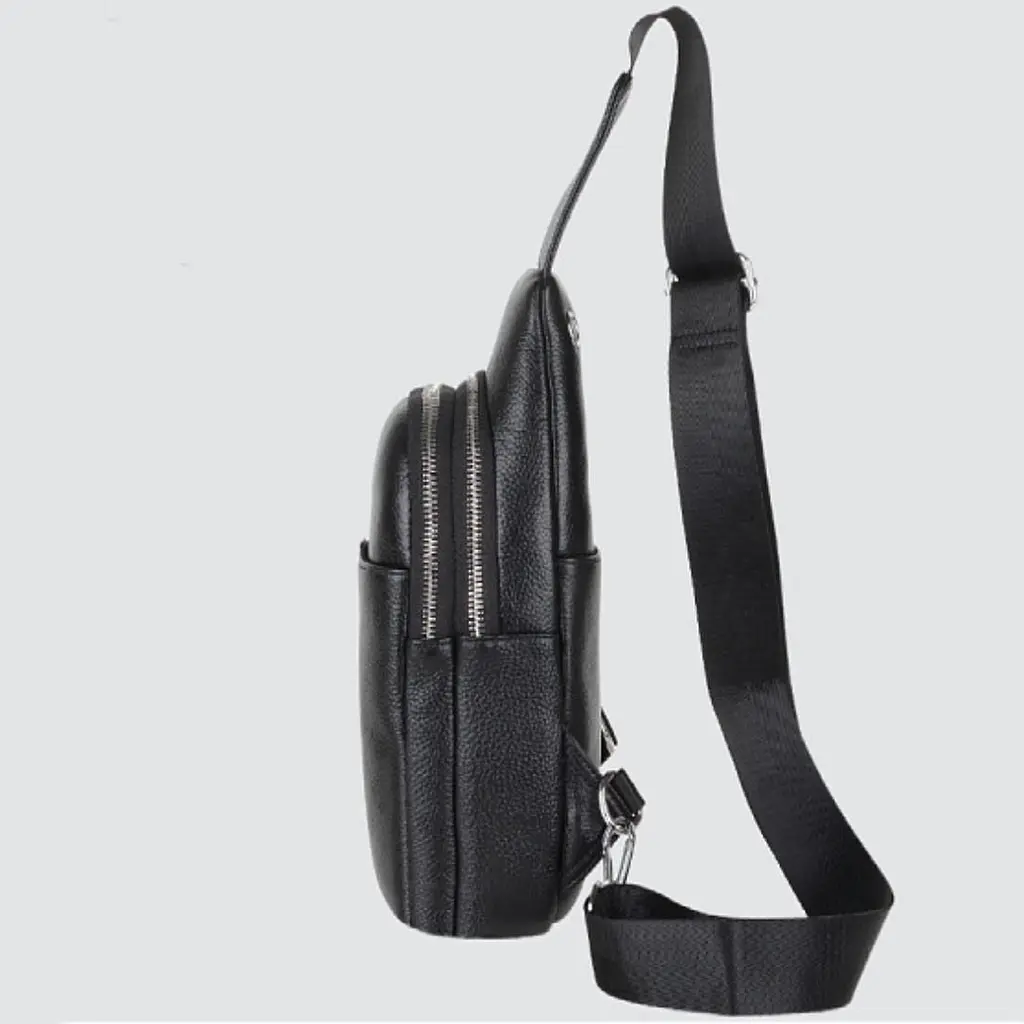 Шкіряний чорний слінг на два відділи Tiding Bag FL-A25F-8803A - фото 10