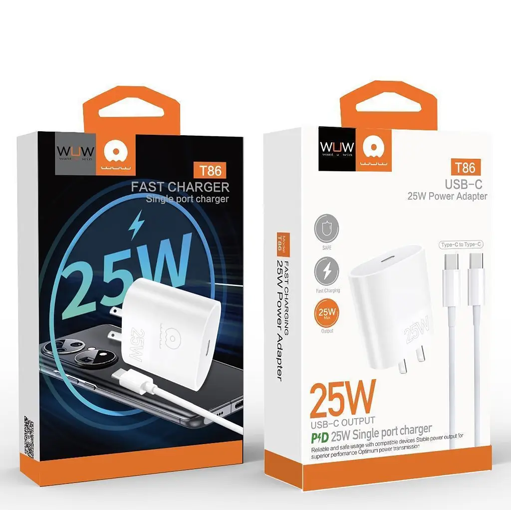Мережевий зарядний пристрій з кабелем WUW-T86C PD 25W fast charger + USB C to USB C cable set - фото 2