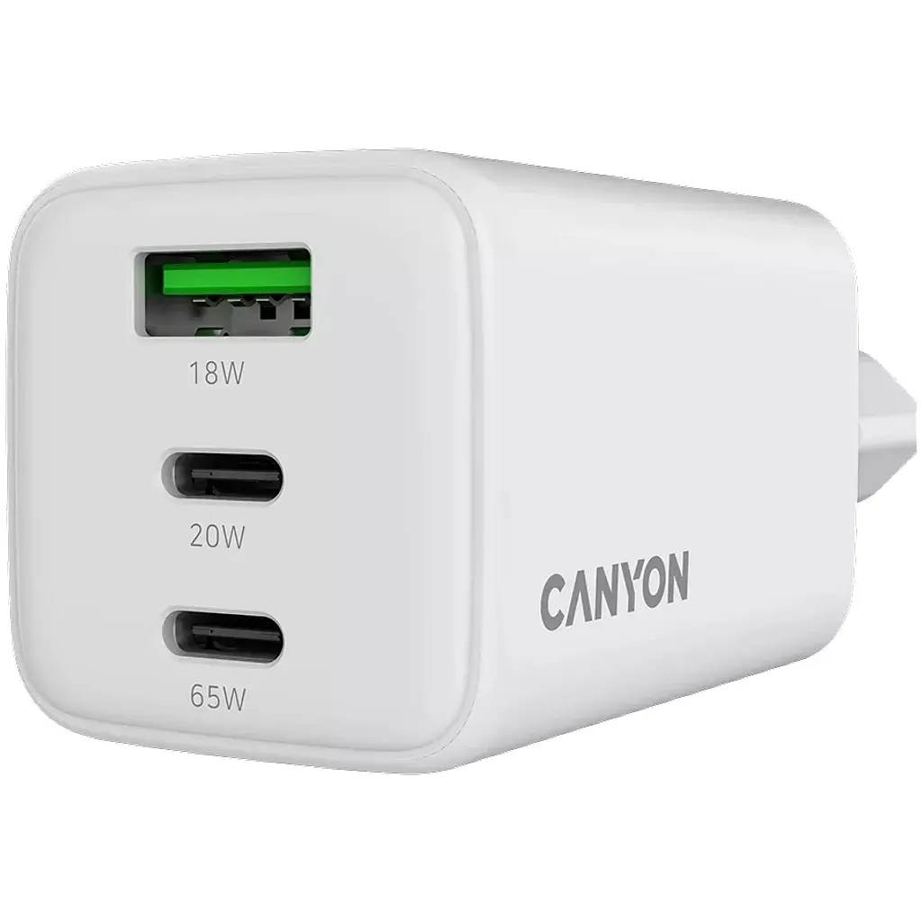 Зарядний пристрій Canyon CU65ACC GaN 65 Вт 2xPD 1xQC EU білий (CNS-CUW65ACC) - фото 5