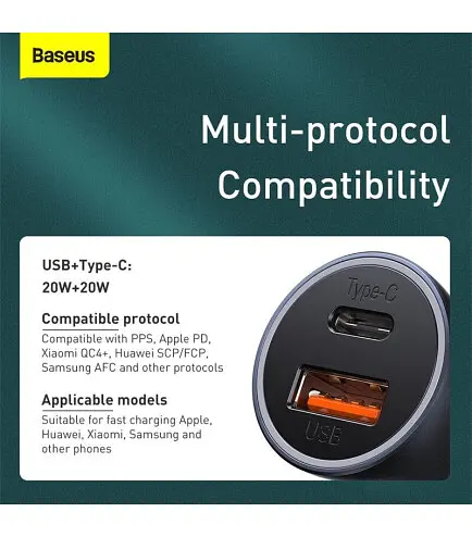 АЗУ Baseus Golden Contactor Pro Dual Quick Charger 40W USB+Type-C+Cable Type-C to Lightning TZCCJD-B0G Grey - фото 6