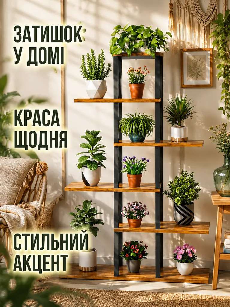 Стелаж для рослин на 6 рівнів 147×56×24 см у стилі лофт (49676089) - фото 7