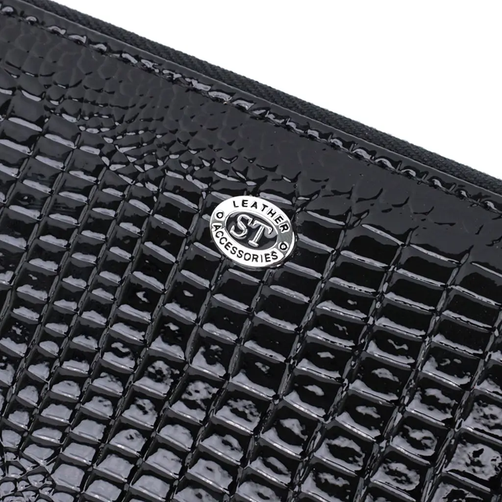 Лакований жіночий гаманець на блискавці із натуральної шкіри ST Leather 22678 чорний - фото 5