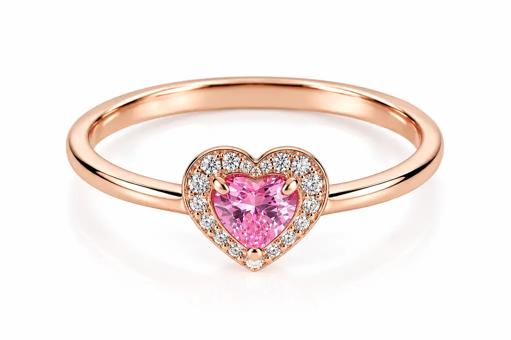 Жіноча золота каблучка Jewellery Continent "Рожеве серце" з фіанітами 17 (К-0923) - фото 2