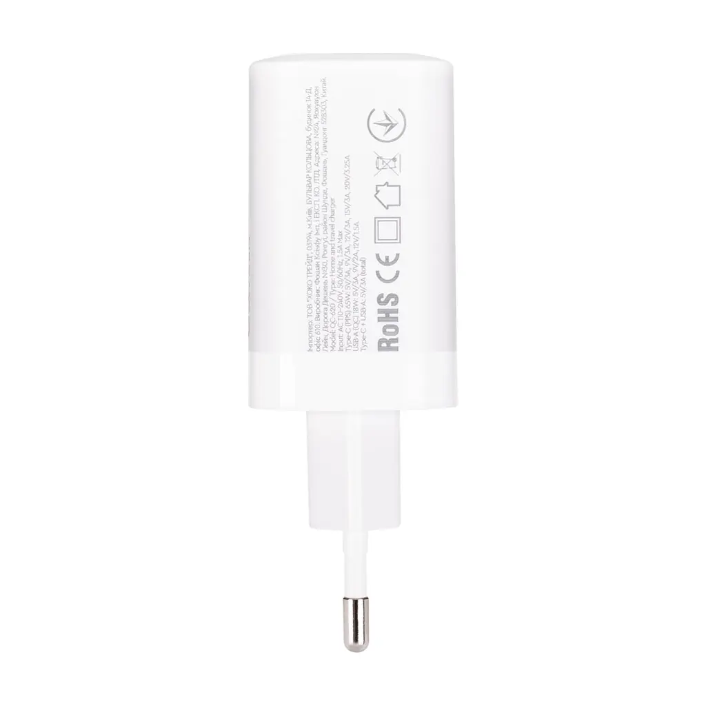 Зарядний пристрій XoKo 1xUSB-C PD65W + 1xUSB QC3.0 GaN white (XK-QC-620) - фото 2