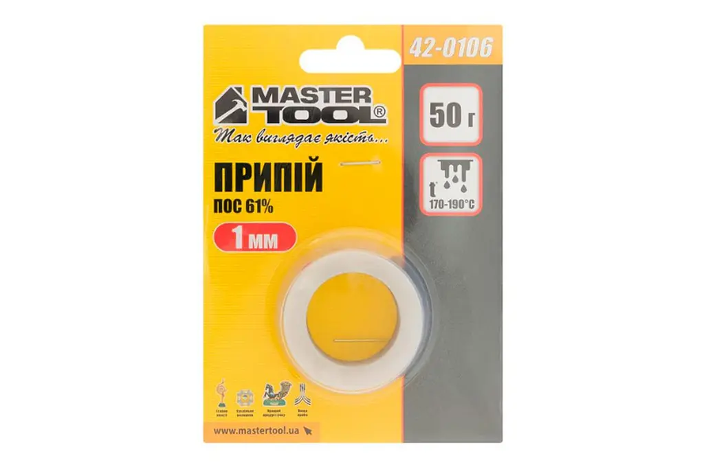 Припій для паяння Mastertool ПІС 61% x 1 мм x 50г котушка - фото 3