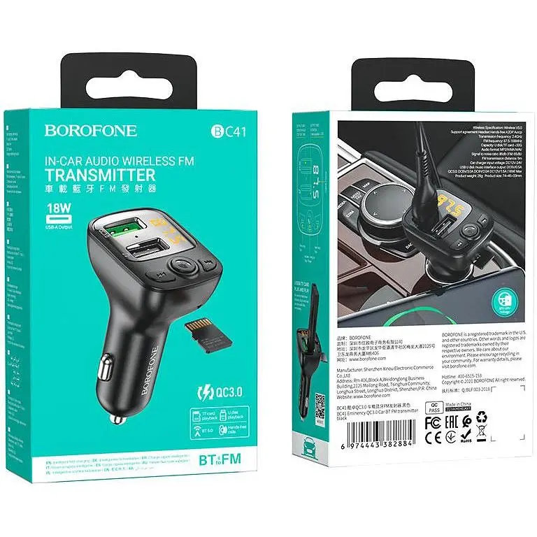 FM трансмітер модулятор Borofone BC41 Eminency QC3.0 Bluetooth чорний - фото 6