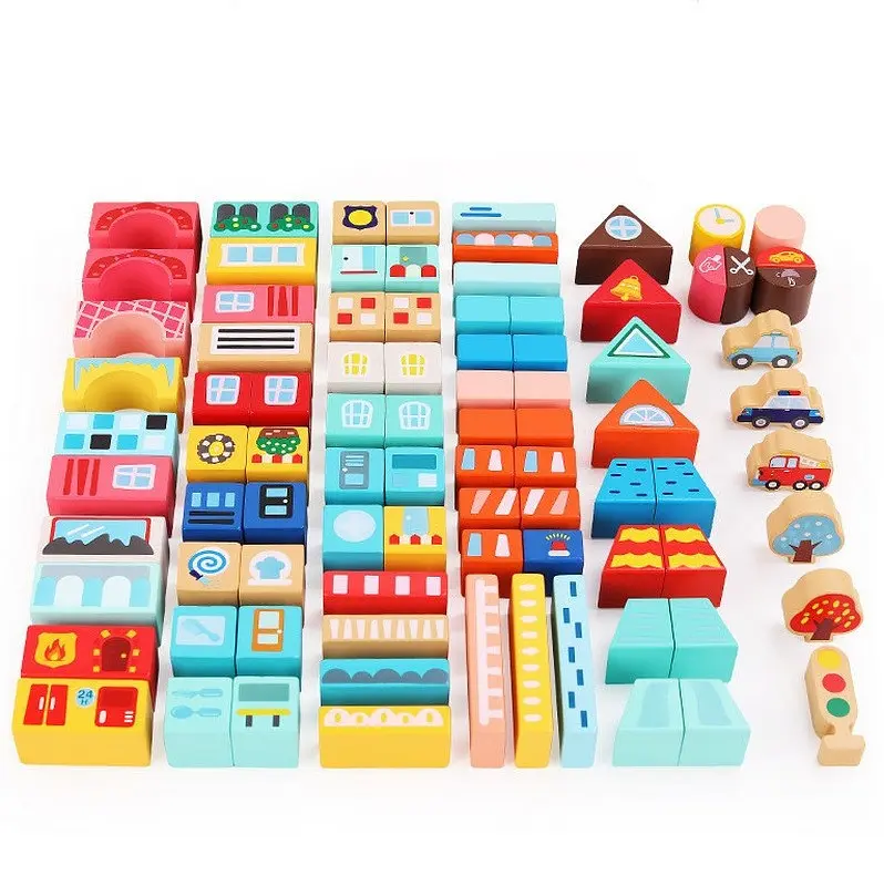 Дерев'яний конструктор Місто Bambi C 75545 12 пазлів 88 деталей - фото 3